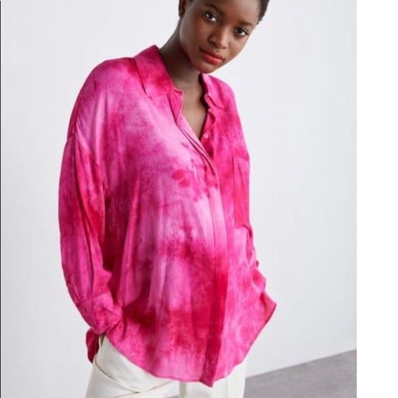 Zara Tops - ZARA pink tie dye blouse💕 New listing! EUC⭐️